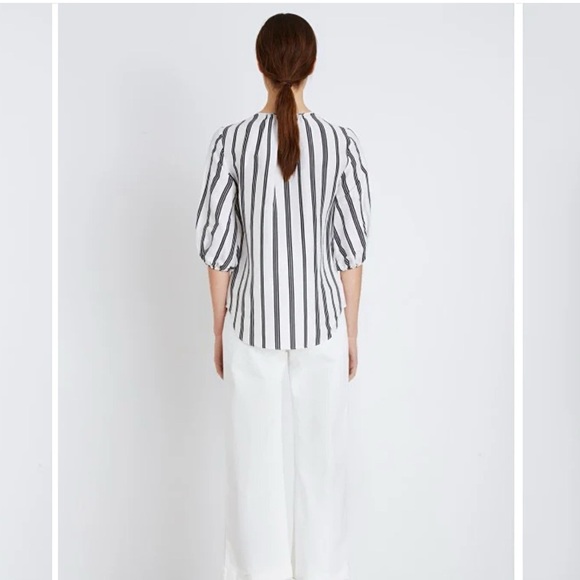 Apiece Apart Nueva Augustina Tunic, Black and White Striped Linen & Silk, Size 0 - Picture 4 of 16